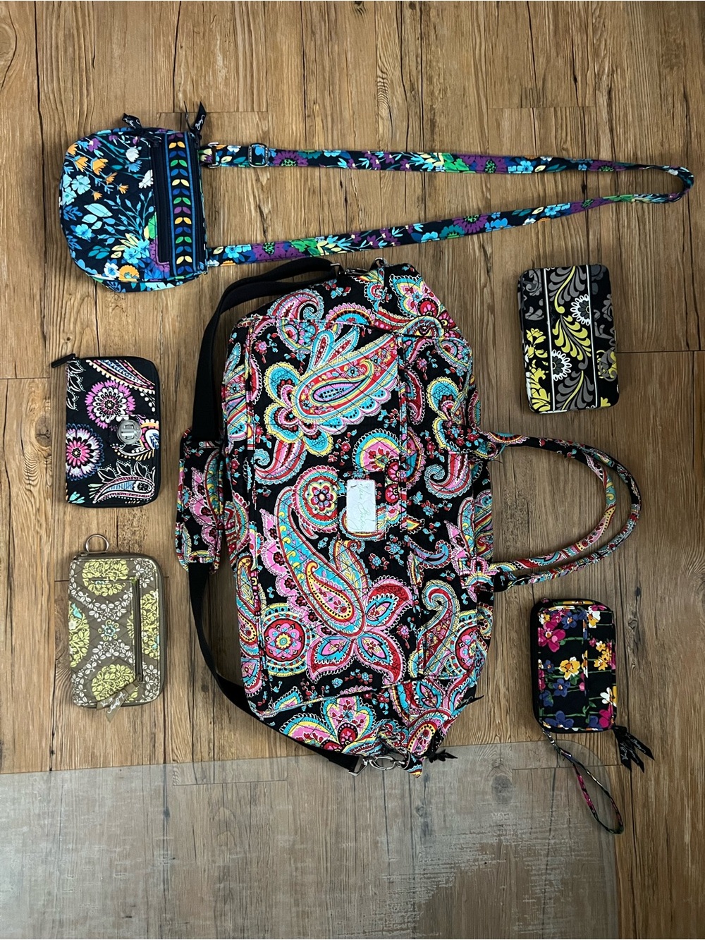 Vera Bradley Black Multicolor Paisley Quilted Travel Set Lot